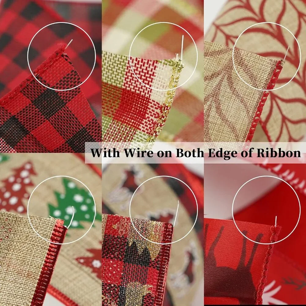 Elegant Wired Ribbon Set – 36 Yards Buffalo Plaid, Perfect for Christmas Decor